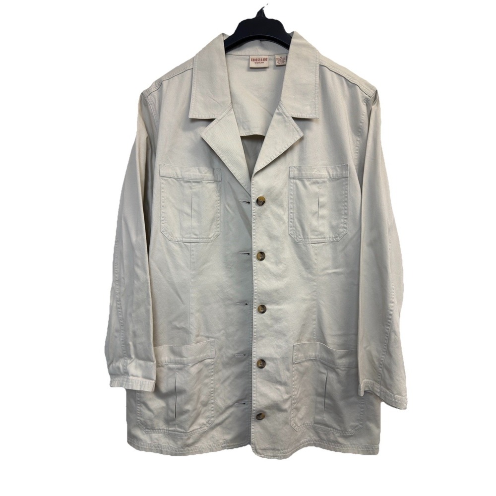 Crossroads Women's Casual Jacket, Size 18 Beige Lightweight Cotton Twill Pockets